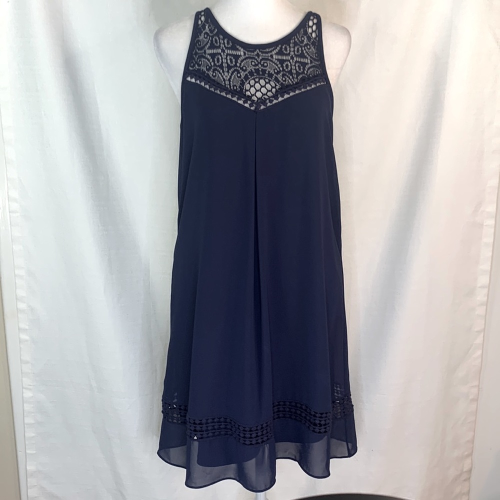 I.N. San Francisco Navy A-Line Dress with Caged Detail Bust